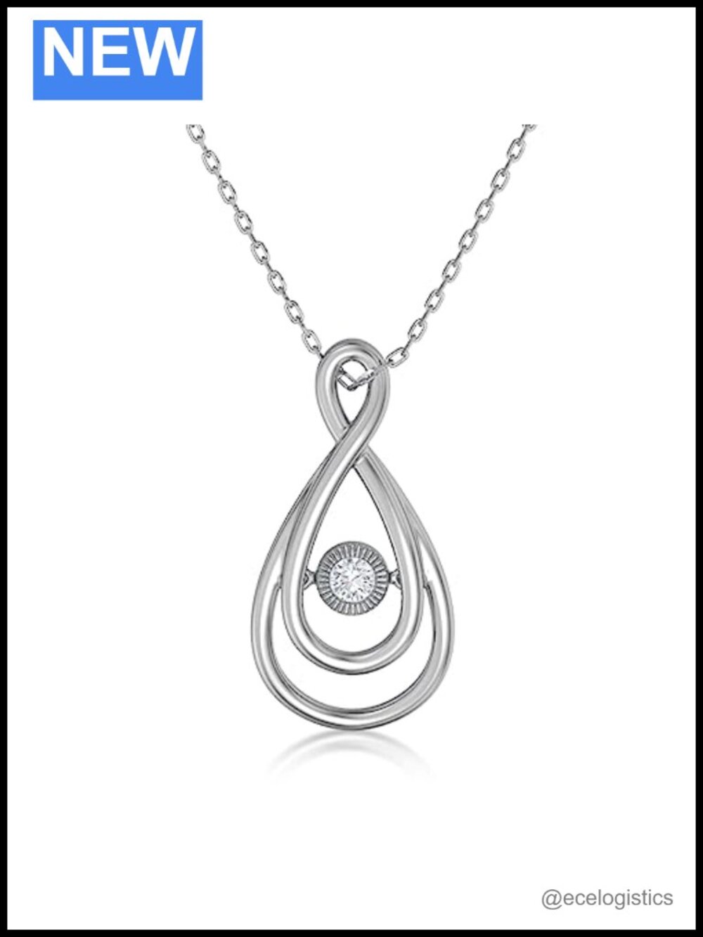 Sterling Silver Dancing Diamond Pendant Necklace 18 Inch Chain 0.03Ct